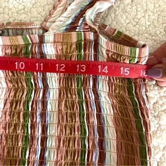 Nordstrom Striped Peasant Boho Ruffle SleeveFit Flare Mini Sun Dress Size M - Picture 14 of 15